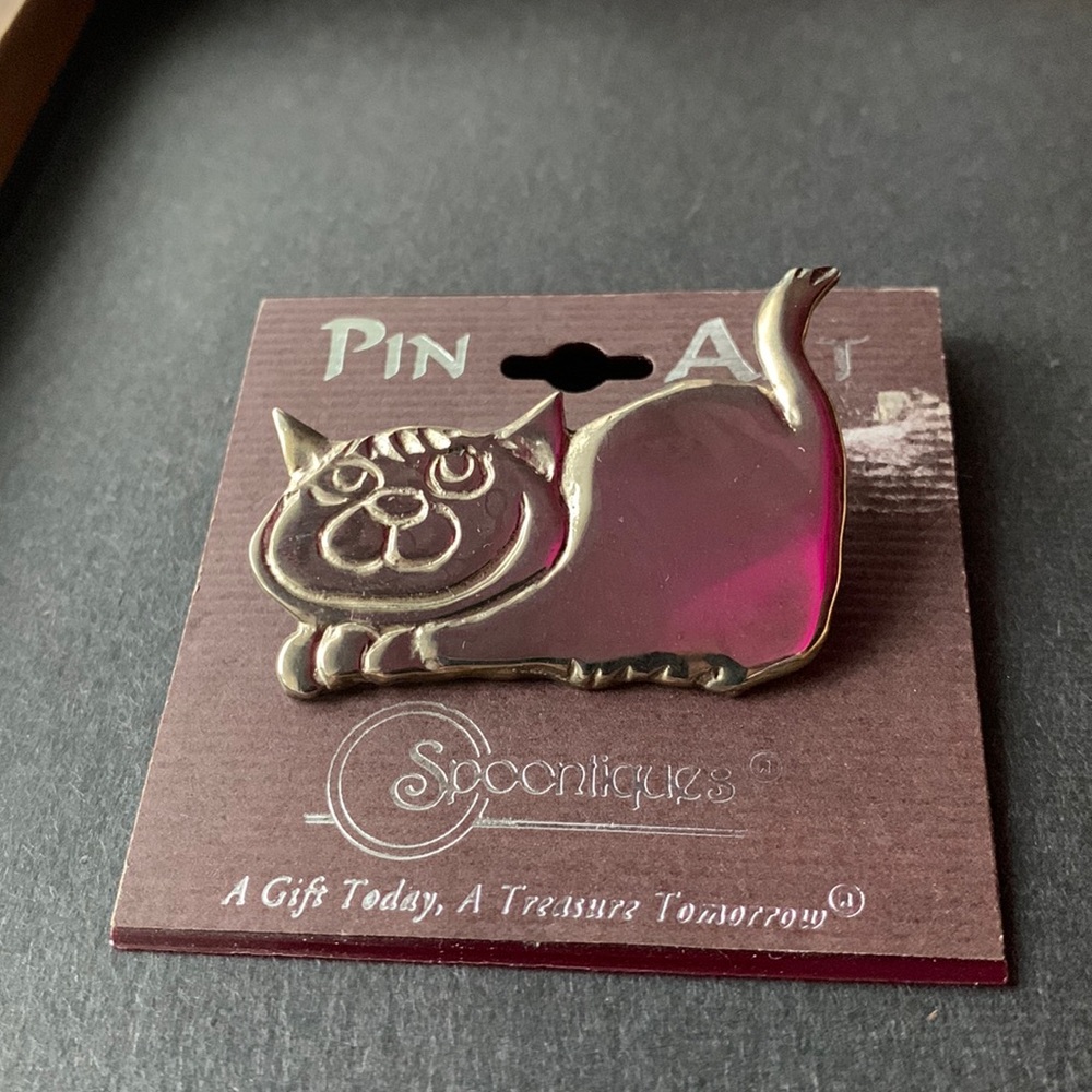 Vintage Spoonliques A Gift Today A Treasure Tomorrow Silver engraved Cat Pin